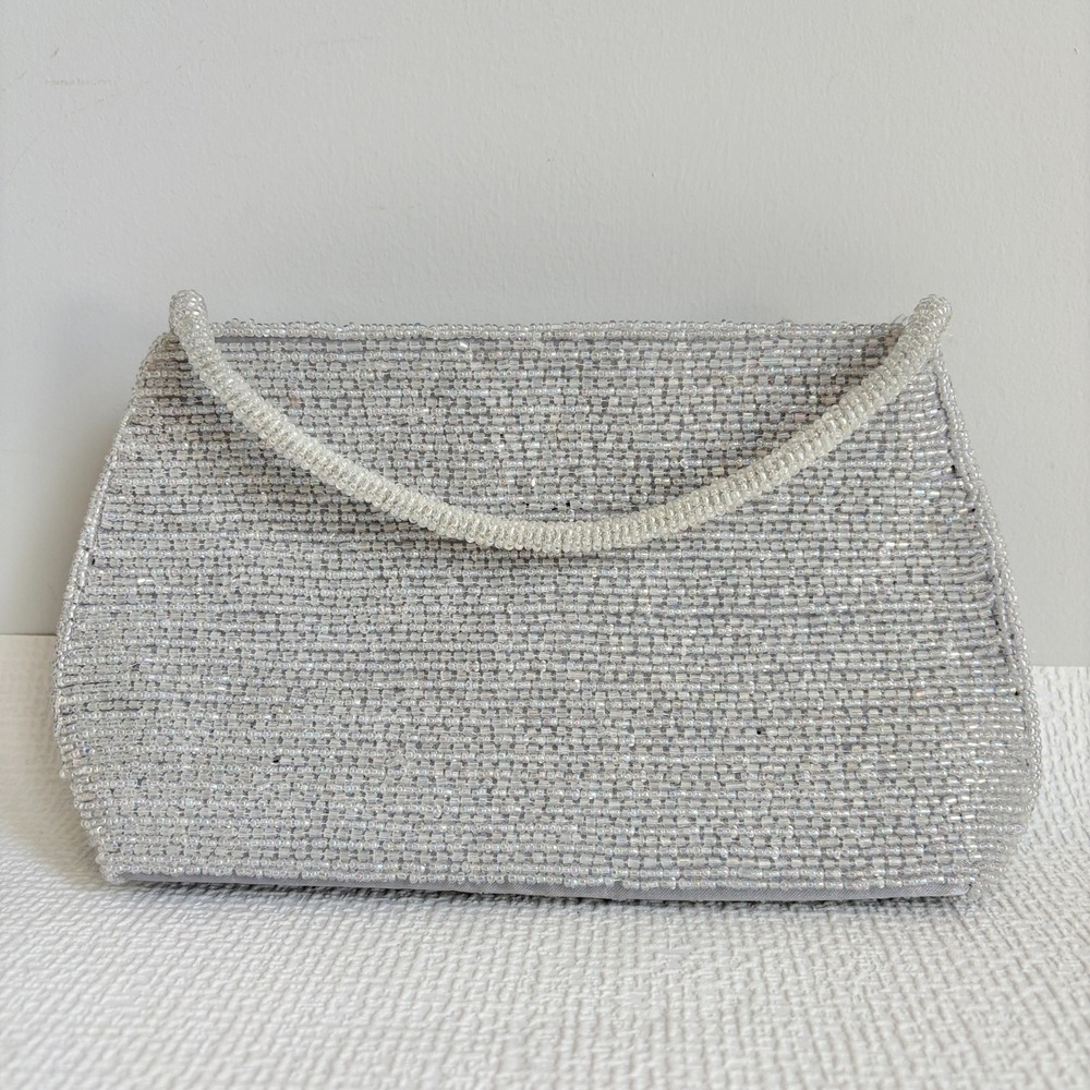 Bijoux Terner Vintage Beaded Evening Bag Small Silver Handbag